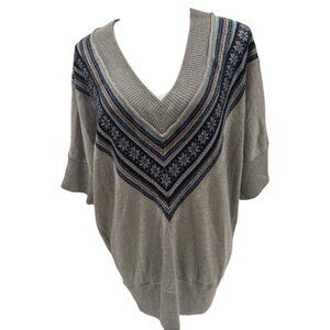 Romeo & Juliet Couture Grey Wool V-Neck Sweater W/Nordic Pattern Size L